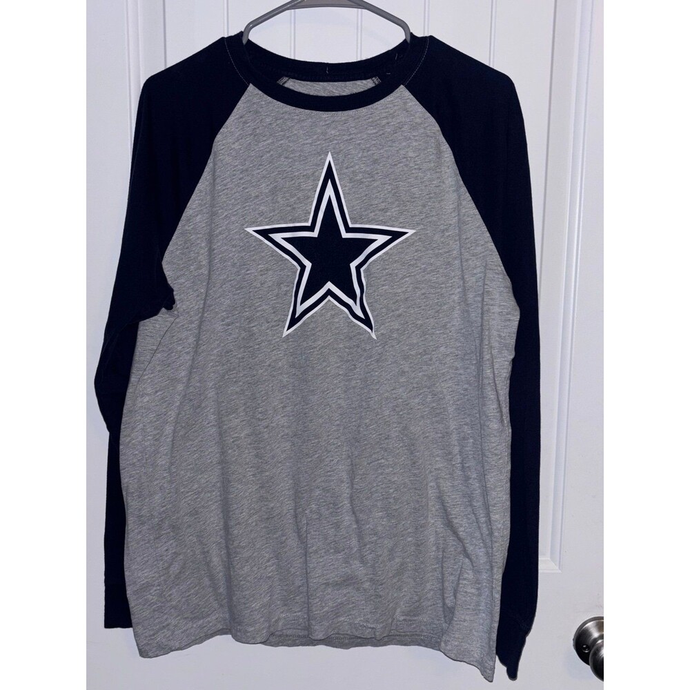 Dallas Cowboys Cooper #19 Long Sleeve Raglan Shirt Gray Navy Men’s Large NFL Aut
